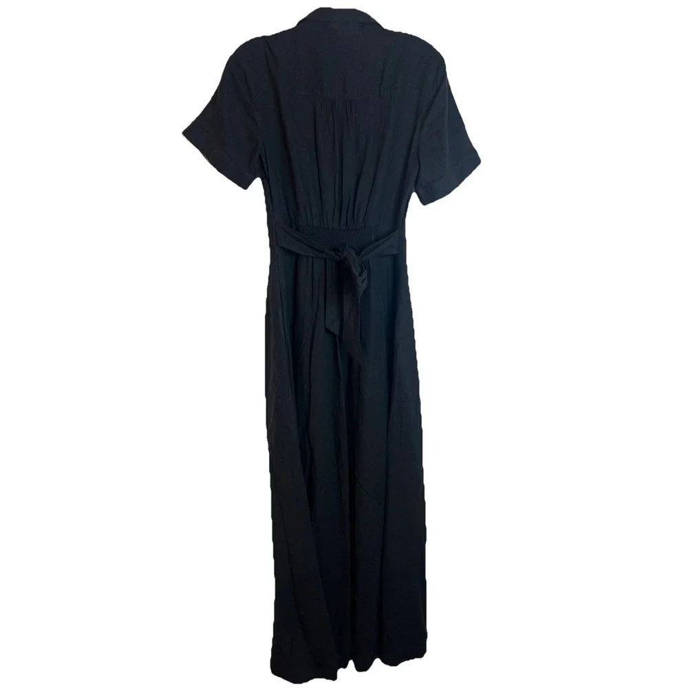 Anthropologie Maeve Short Sleeve Jumpsuit Sz 6 Black Split Flare Leg Viscose
